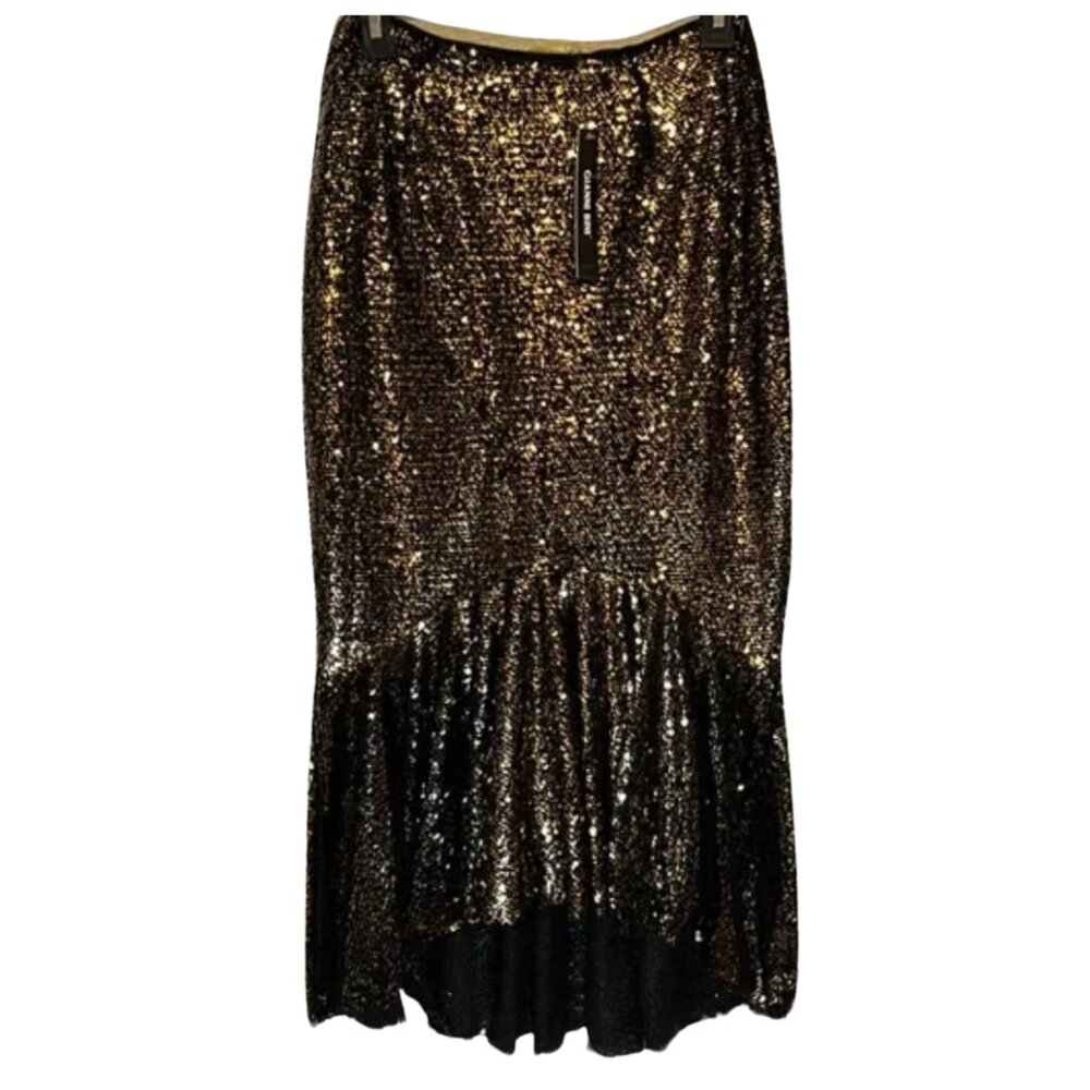 Gianni Bini Black & Gold Sequin Mermaid Midi Skirt — NWT Size 0 - Picture 3 of 3